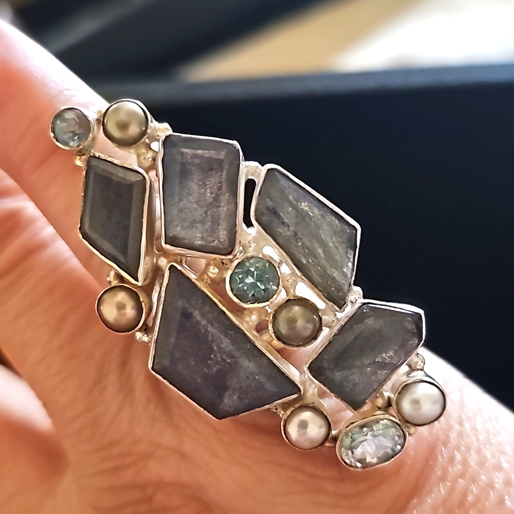 Sterling Silver Multi Stone Ring - image 2